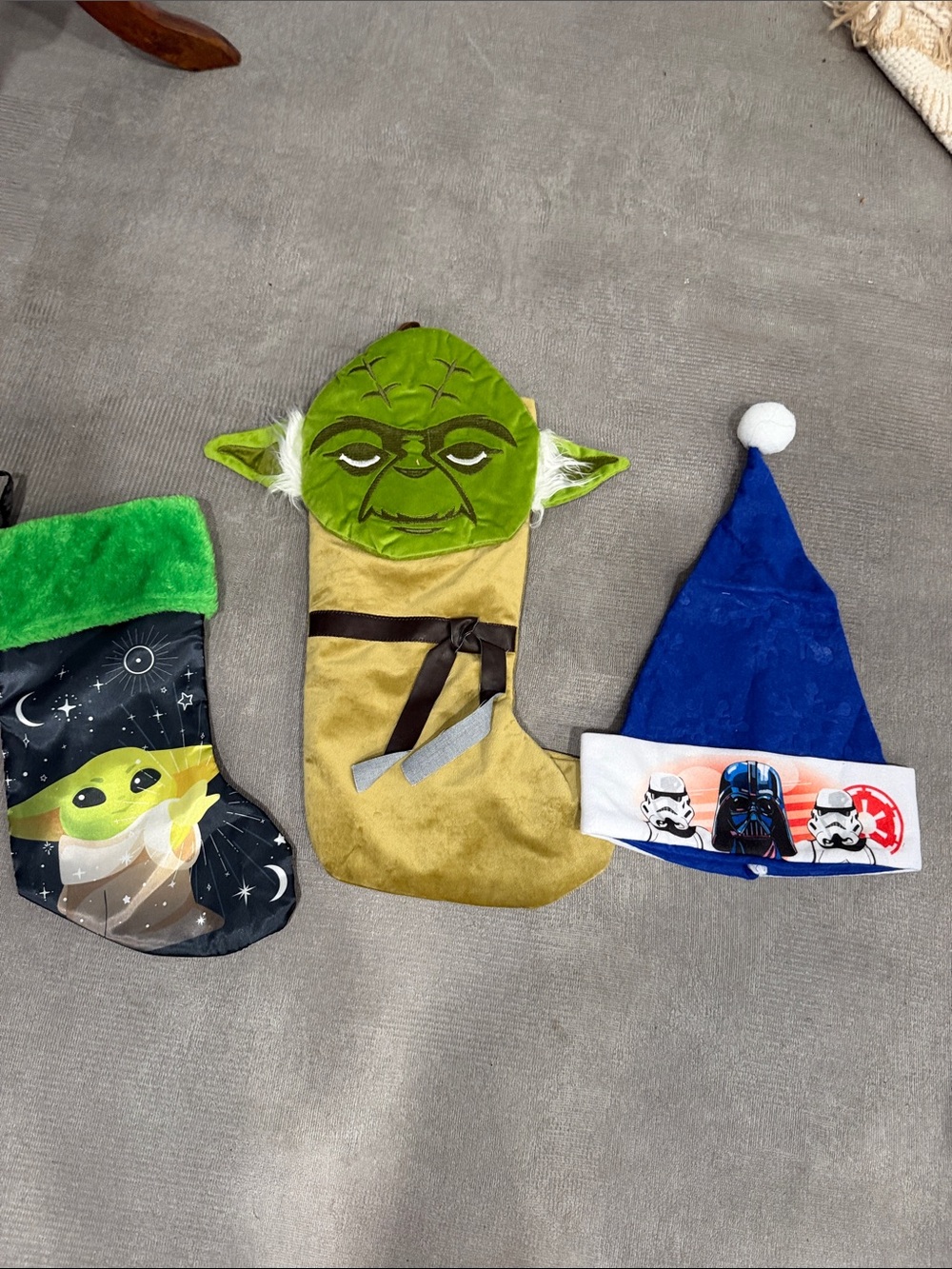 Star Wars Yoda and Darth Vader Christmas Stockings and Santa Hat - Green & Blue